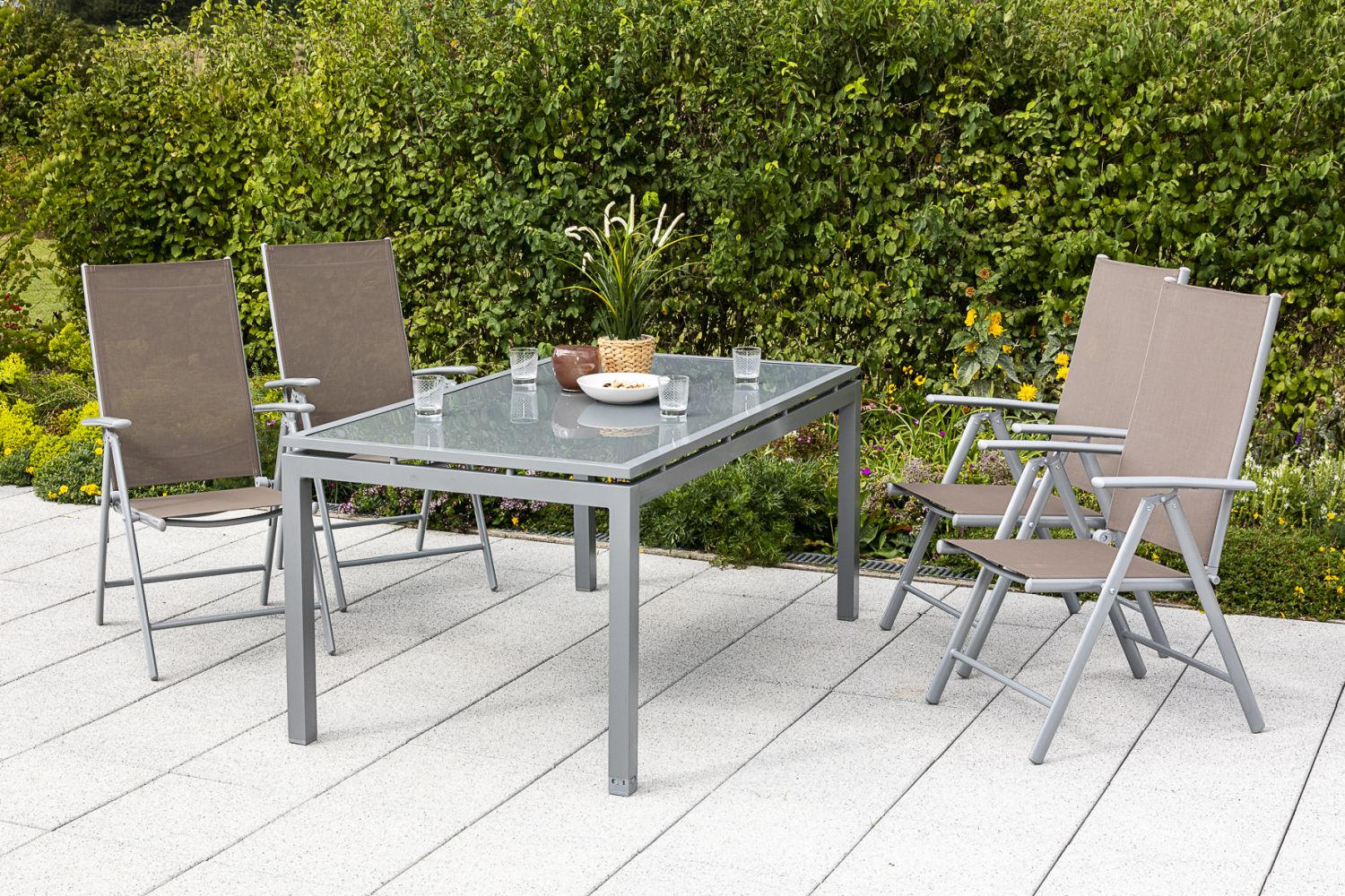 GARTENKLAPPSESSEL-SET in Metall, Textil Taupe  - Taupe/Silberfarben, ROMANTIK / LANDHAUS, Textil/Metall (57/108/65cm) - Gardenson