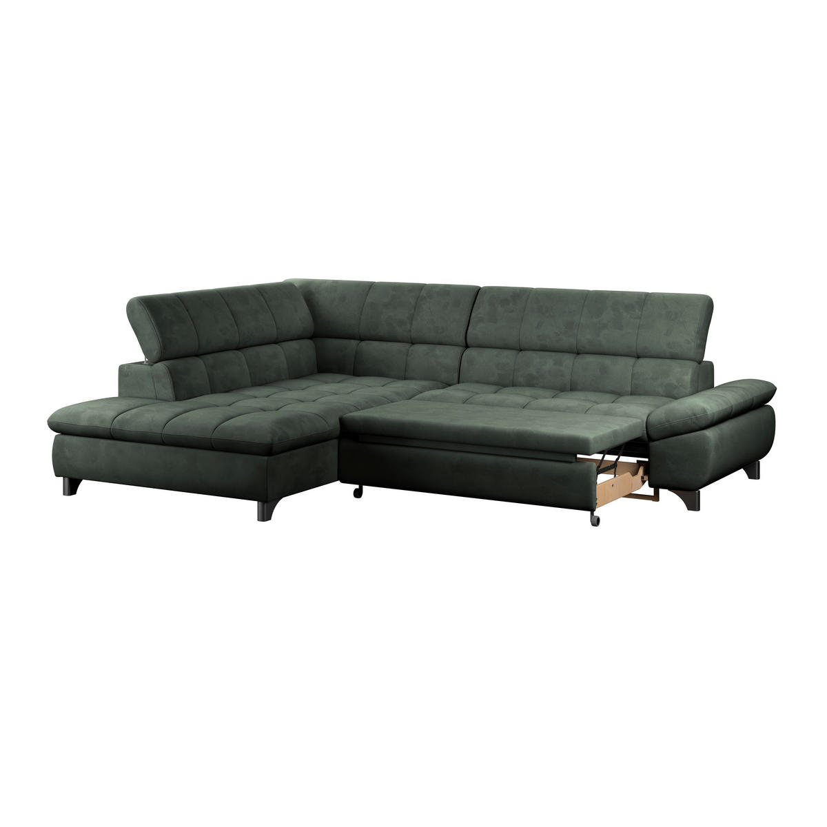 ECKSOFA Grün Chenille  - Chromfarben/Grün, KONVENTIONELL, Textil/Metall (234/312cm) - Livetastic