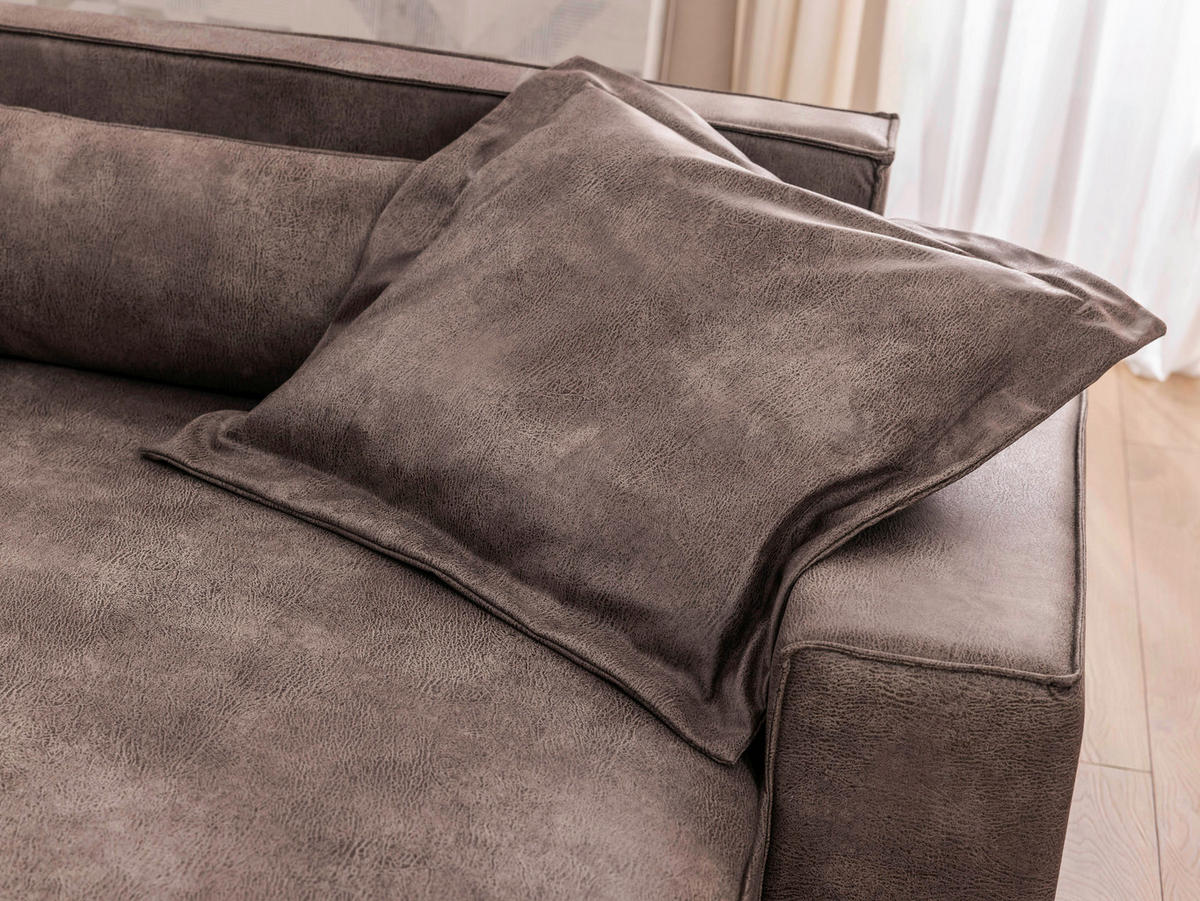 ECKSOFA Curduroy in Lederlook Graubraun Rückenkissen  251/142 cm  - Graubraun/Schwarz, Design, Kunststoff/Textil (251/142cm) - P & B