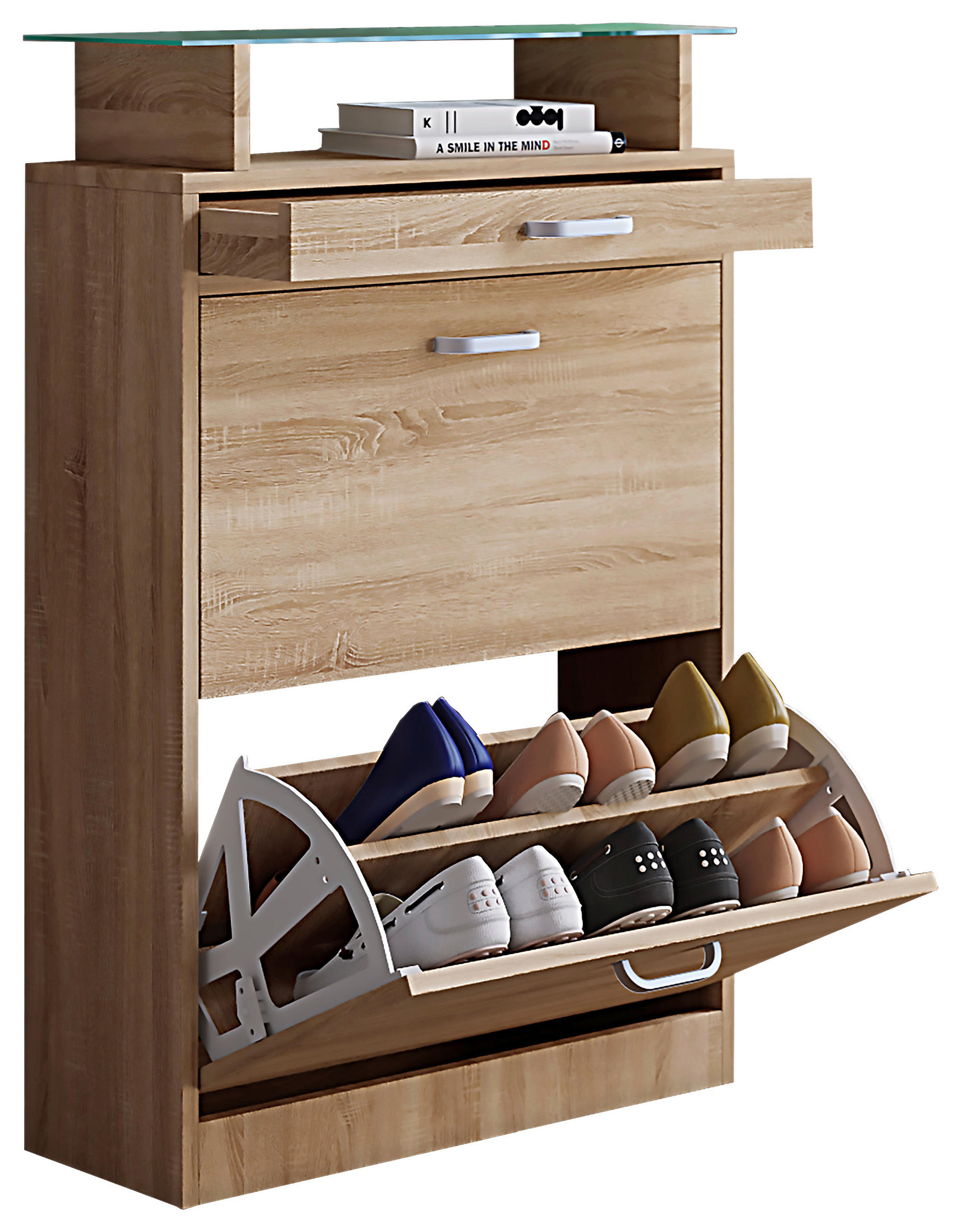 SCHUHKIPPER 59/91/22 cm  - Grau/Sonoma Eiche, Konventionell, Holzwerkstoff/Kunststoff (59/91/22cm) - MID.YOU