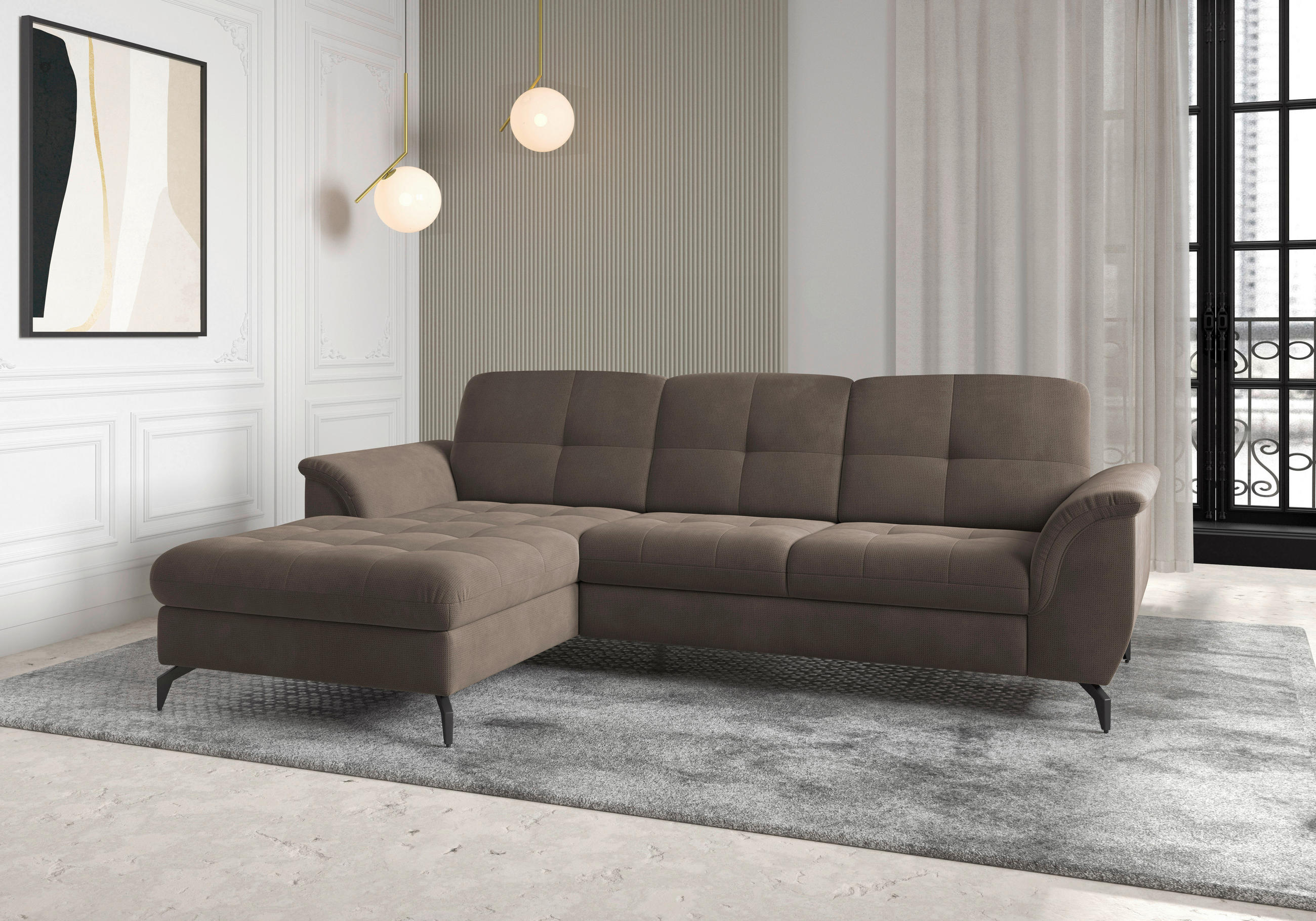 ECKSOFA ZORA E Dunkelbraun Flachgewebe  - Dunkelbraun/Schwarz, MODERN, Textil/Metall (164/262cm) - Sit & More