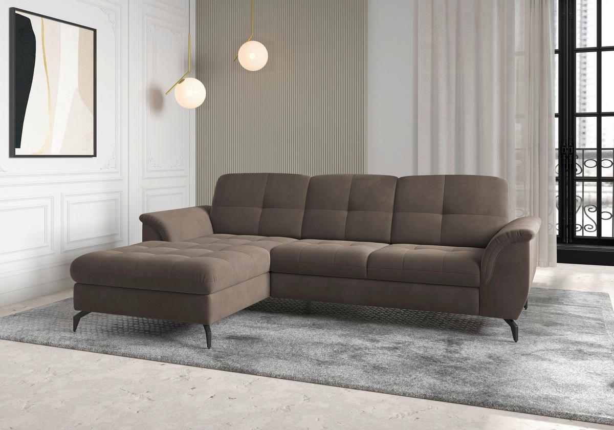 ECKSOFA ZORA E Dunkelbraun Flachgewebe  - Dunkelbraun/Schwarz, MODERN, Textil/Metall (164/262cm) - Sit & More