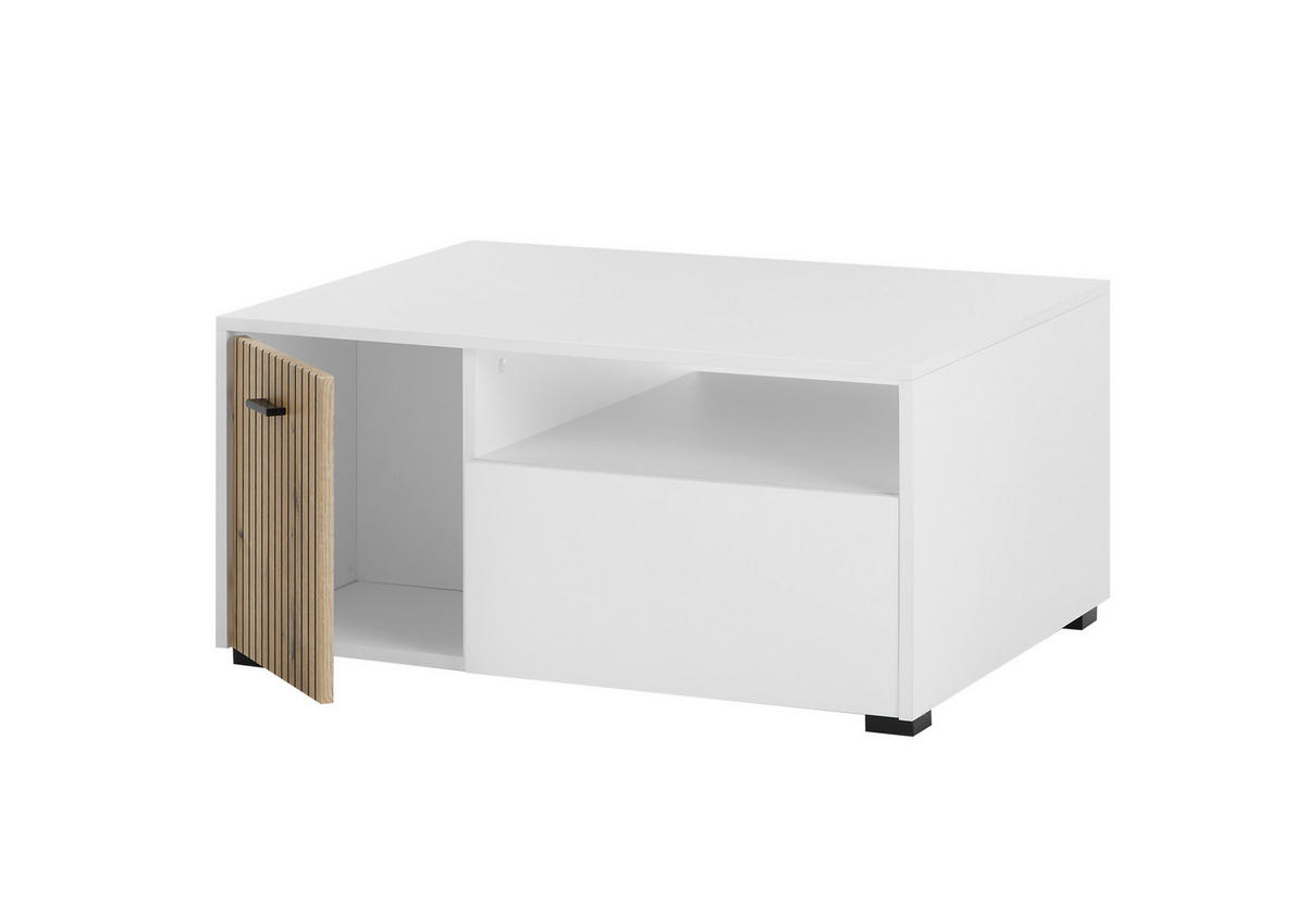 COUCHTISCH rechteckig Eichefarben, Weiß  - Eichefarben/Schwarz, Design, Holzwerkstoff/Metall (90/43/70cm) - MID.YOU