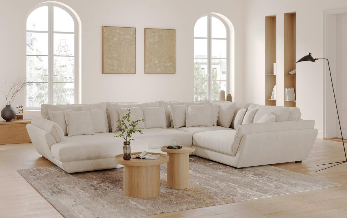 SEDEŽNA GARNITURA, naravne barve  - črna/naravne barve, Basics, umetna masa/tekstil (178/370/287cm) - Welnova