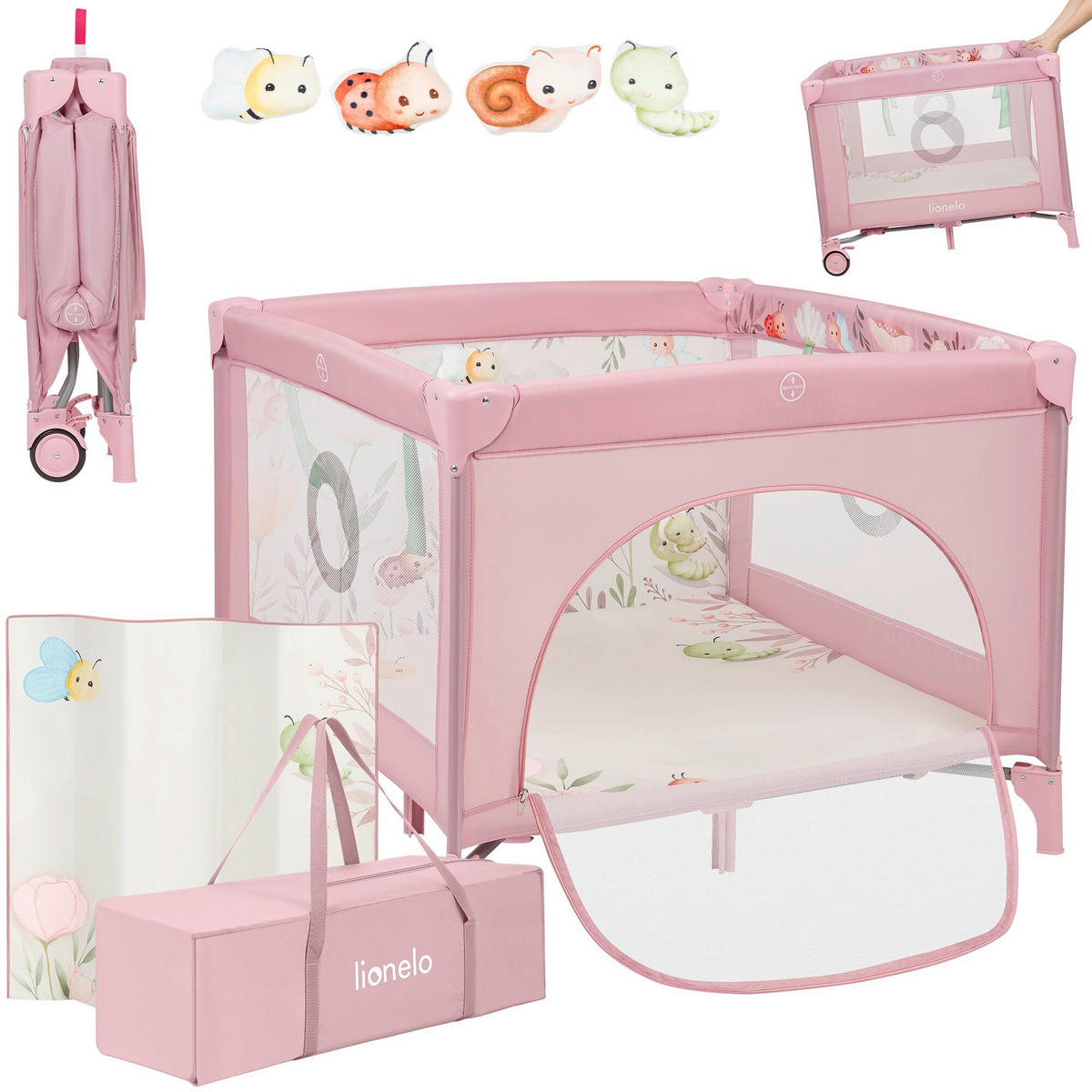 LAUFGITTER Mille Plus  100/100/77 cm  - Rosa, Basics, Textil (100/100/77cm) - Lionelo