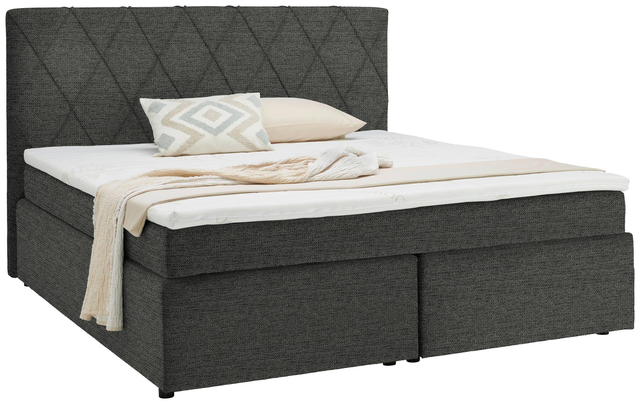 BOXSPRINGBETT 180/200 cm  in Graubraun  - Graubraun/Schwarz, Design, Kunststoff/Textil (180/200cm) - Xora