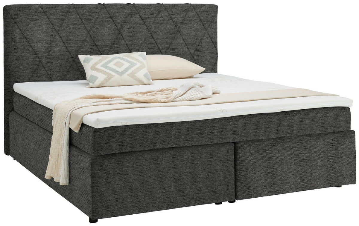 BOXSPRINGBETT 180/200 cm  in Graubraun  - Graubraun/Schwarz, Design, Kunststoff/Textil (180/200cm) - Xora