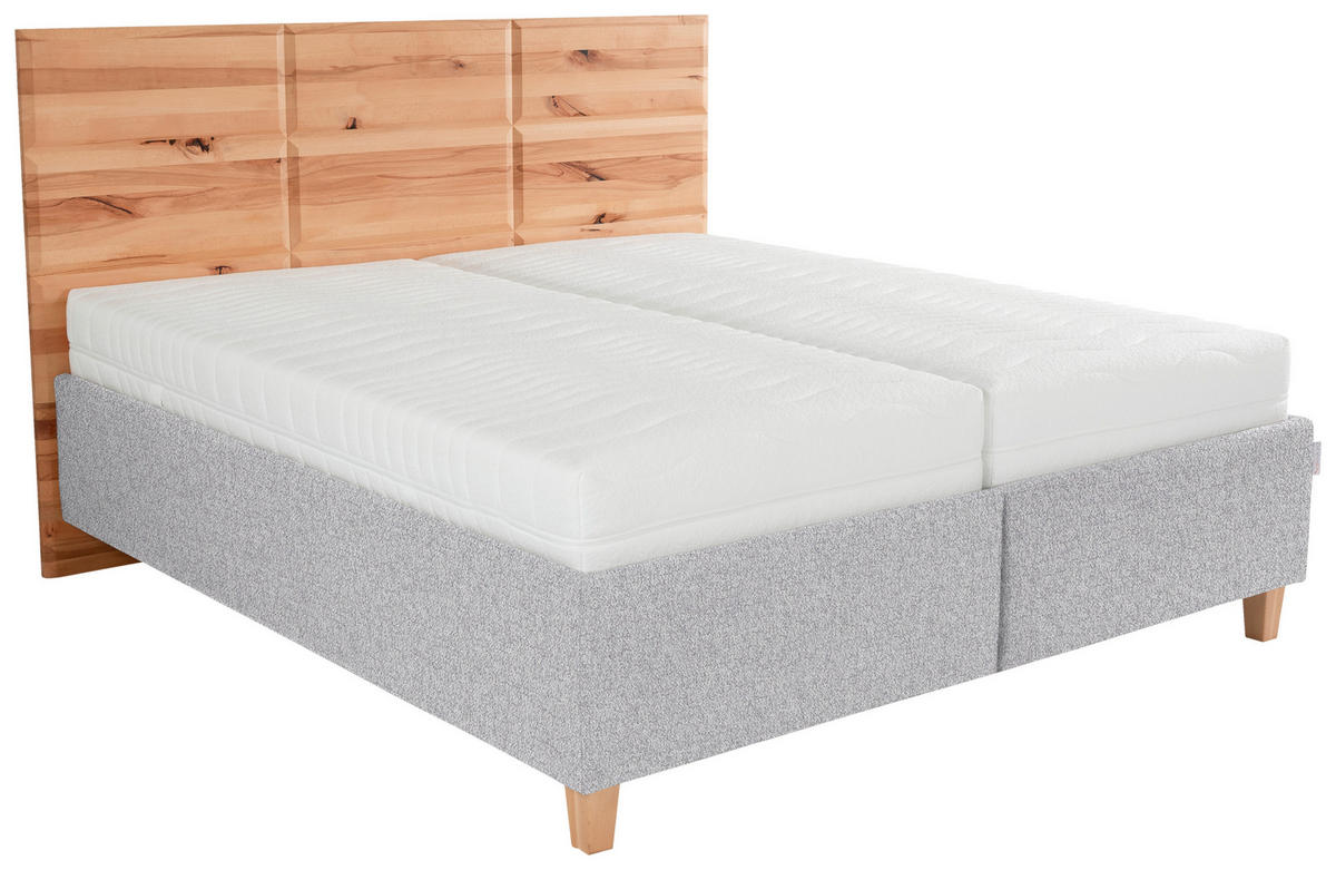 POLSTERBETT 180/200 cm  in Buchefarben, Greige  - Weiss/Greige, Design, Holz/Textil (180/200cm) - Valnatura