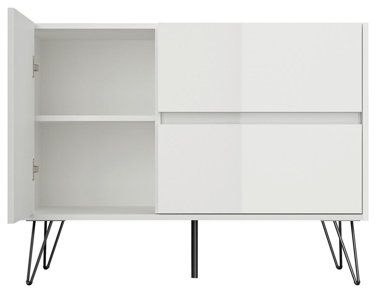 SIDEBOARD Posseik Industrial  in 99/75,8/42 cm  - Weiß Hochglanz/Schwarz, Design, Holzwerkstoff/Metall (99/75,8/42cm) - P & B