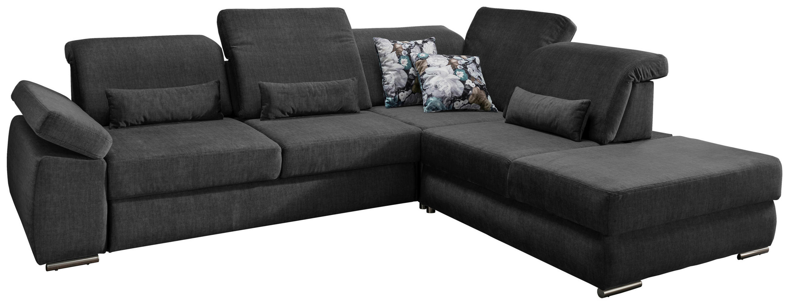 ECKSOFA in Velours Anthrazit  - Chromfarben/Anthrazit, MODERN, Holz/Textil (297/250cm) - Livetastic