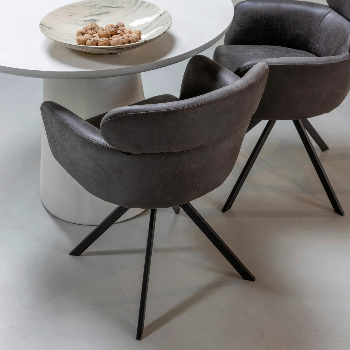 ARMLEHNSTUHL-SET 2 Stück  in Eisen Lederlook  - Schwarz/Grau, MODERN, Textil/Metall (58/80/60cm) - Livetastic