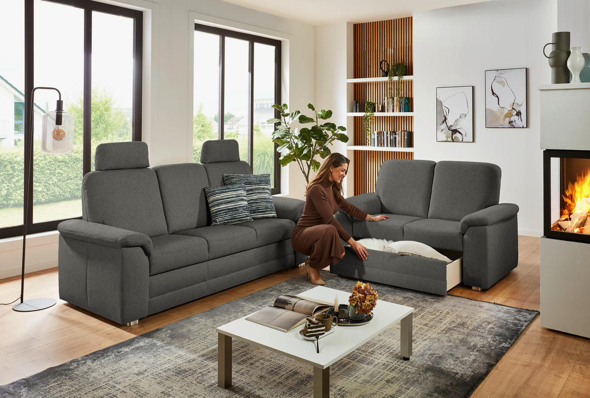 SITZGARNITUR Chenille Grau  - Alufarben/Grau, Konventionell, Textil/Metall (208/156/96/89cm) - Beldomo Comfort