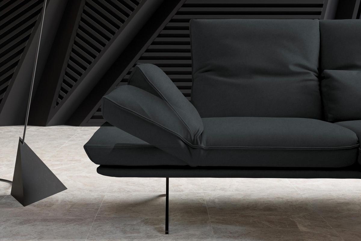 ECKSOFA in Echtleder Grau  - Schwarz/Grau, Design, Leder/Metall (210/130cm) - Dieter Knoll