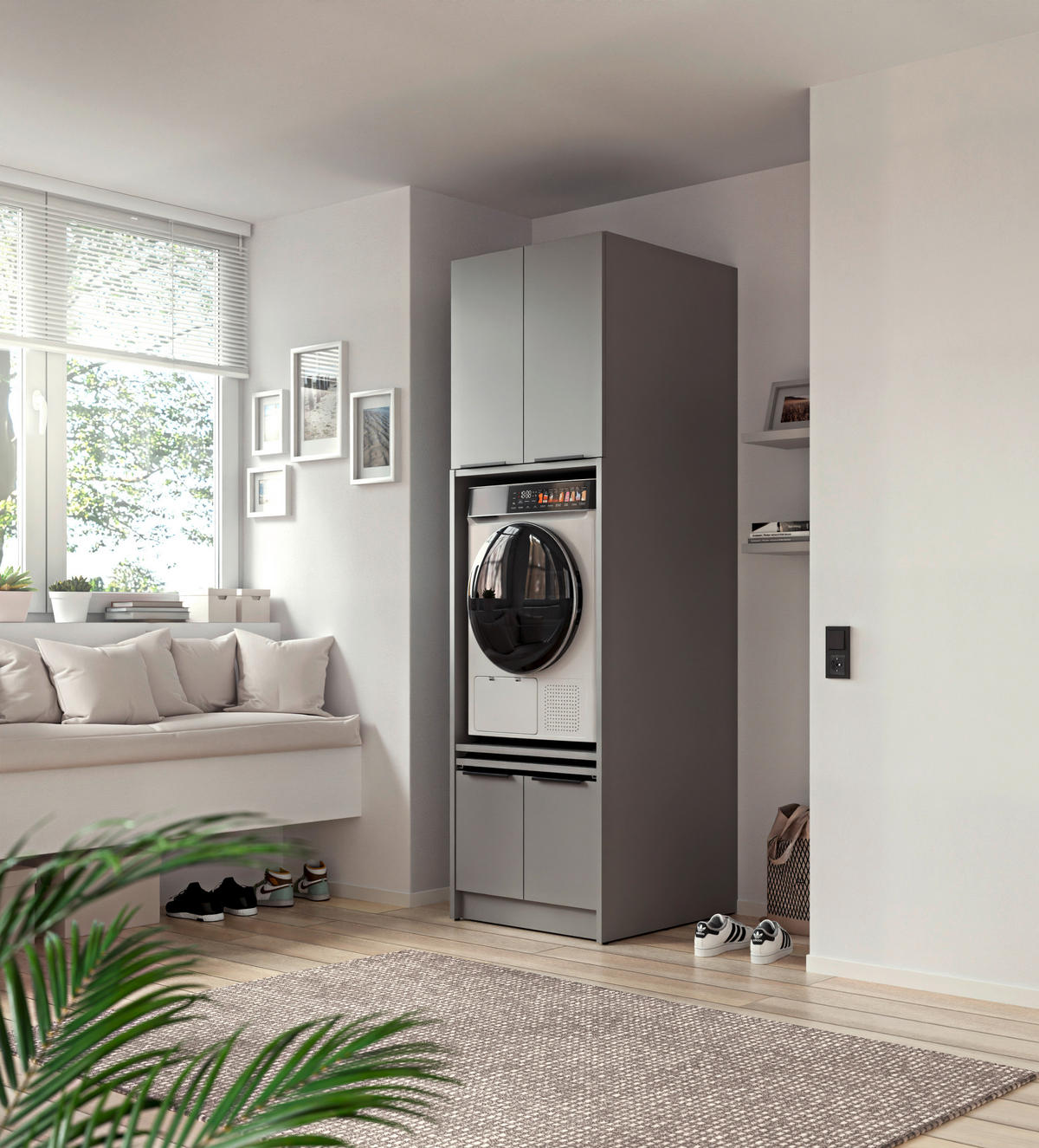WASCHMASCHINENSCHRANK 70/150/68 cm  in Grau  - Schwarz/Grau, Basics, Holzwerkstoff/Kunststoff (70/150/68cm) - MID.YOU