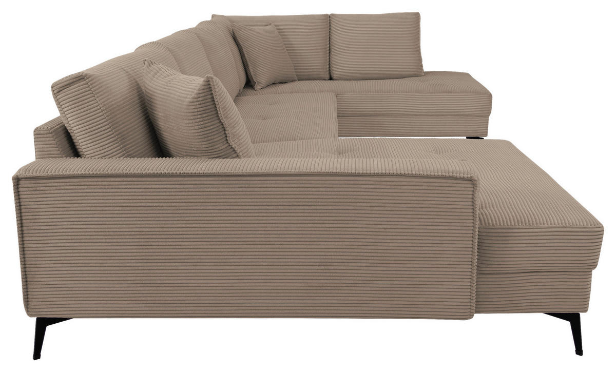 WOHNLANDSCHAFT ZERO Hellbraun Cord  - Hellbraun/Schwarz, Trend, Textil/Metall (173/362/195cm) - Livetastic