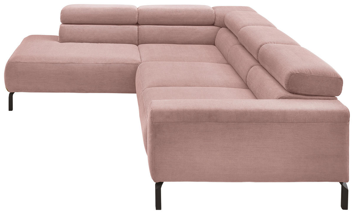 ECKSOFA in Feincord Altrosa  - Schwarz/Altrosa, Design, Textil/Metall (219/273cm) - Pure Home Comfort