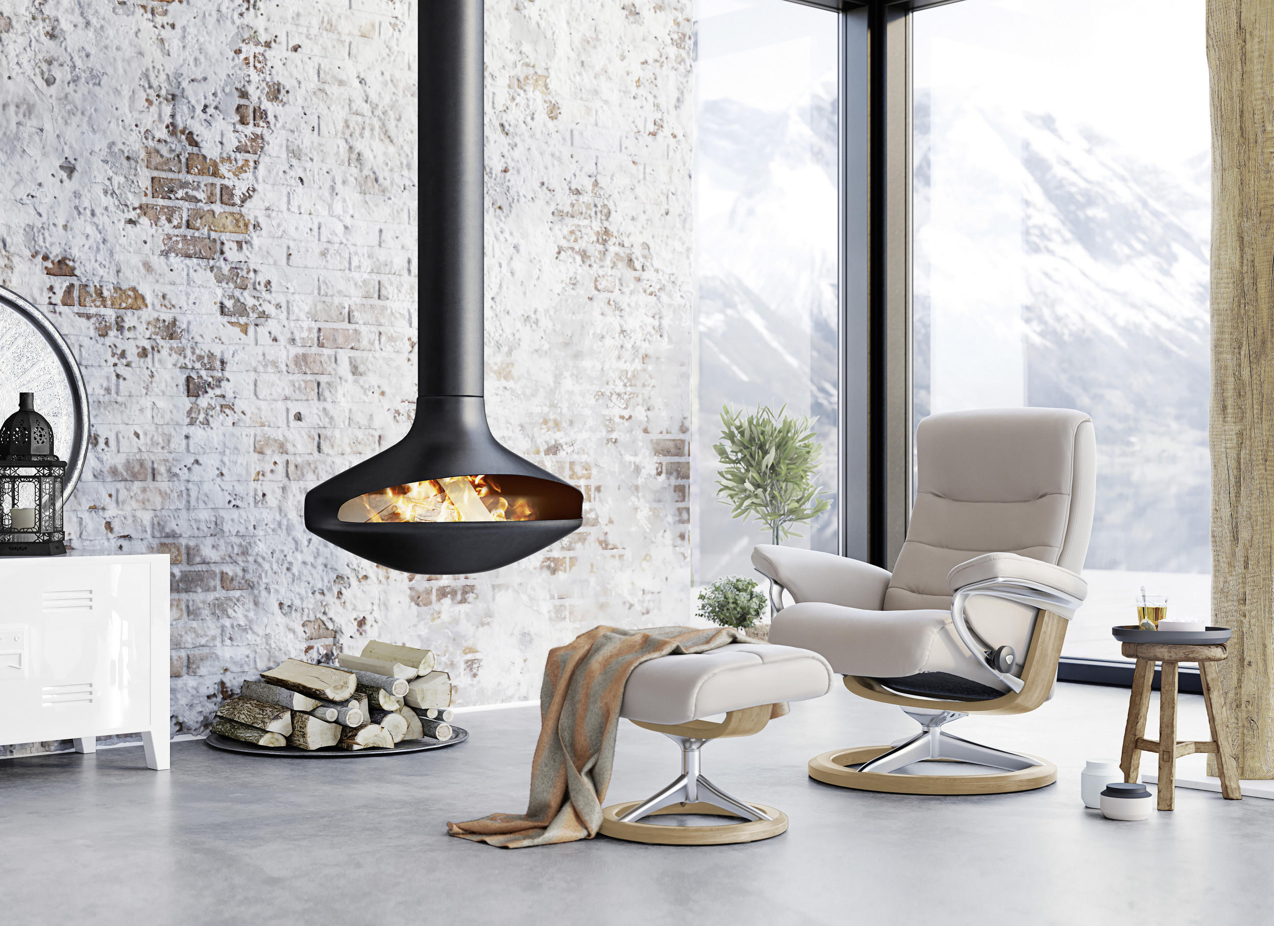 RELAXSESSELSET in Holz, Metall, Leder Creme, Eichefarben  - Eichefarben/Creme, Natur, Leder/Holz (84/102/76cm) - Stressless