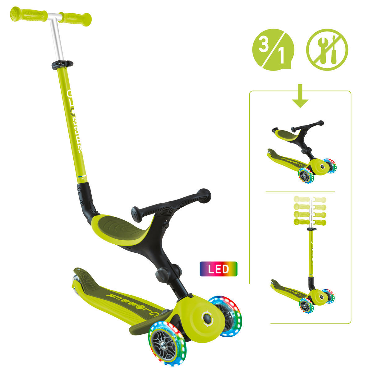 LAUFRAD GO-UP ACTIVE LIGHTS 3IN1  - Limette/Hellgrün, LIFESTYLE, Kunststoff/Metall (67/28/95,5cm) - GLOBBER
