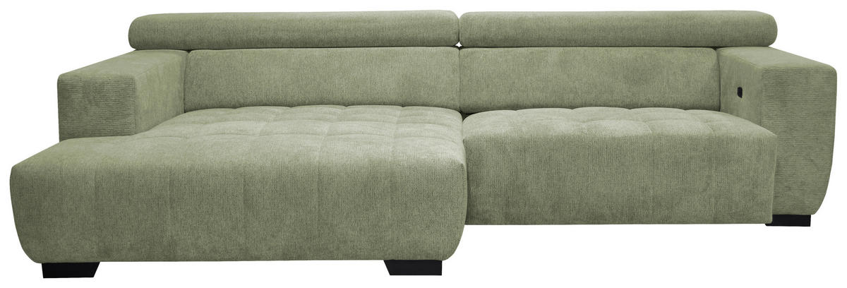 ECKSOFA in Webstoff Olivgrün  - Schwarz/Olivgrün, Konventionell, Textil/Metall (182/279cm) - Hom`in