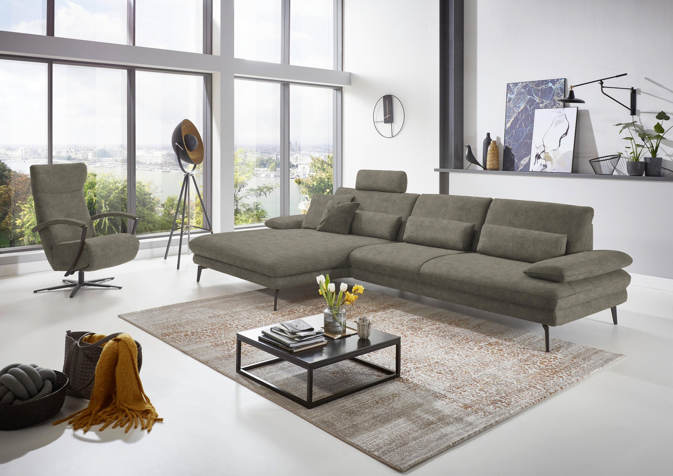 ECKSOFA in Velours Grau  - Schwarz/Grau, Design, Textil/Metall (180/310cm) - Dieter Knoll