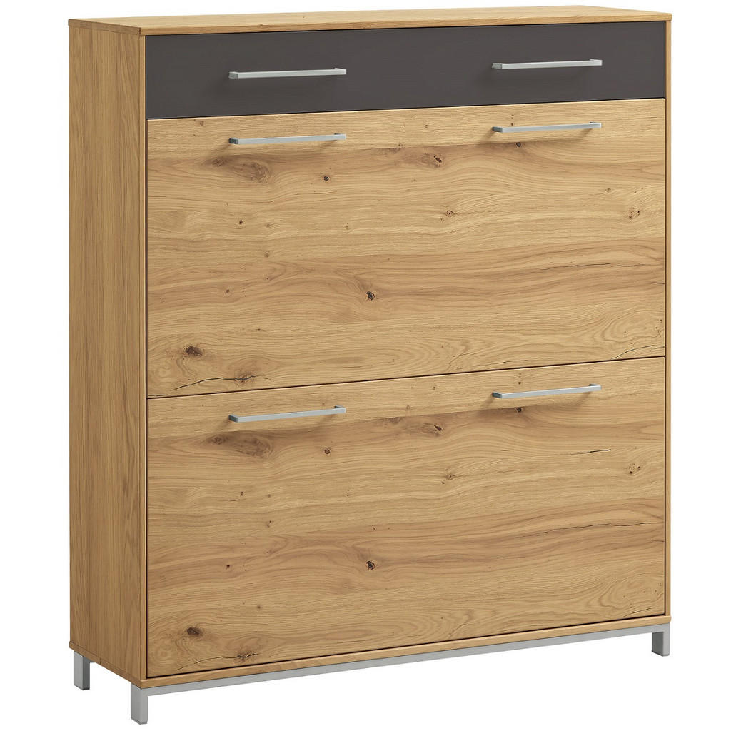Thumbnail - Xxxl Garderobe, Anthrazit, Eiche, Holz, Glas, 3-teilig, Eiche, Balkeneiche, furniert, teilmassiv, 170x195x31 cm, Goldene...