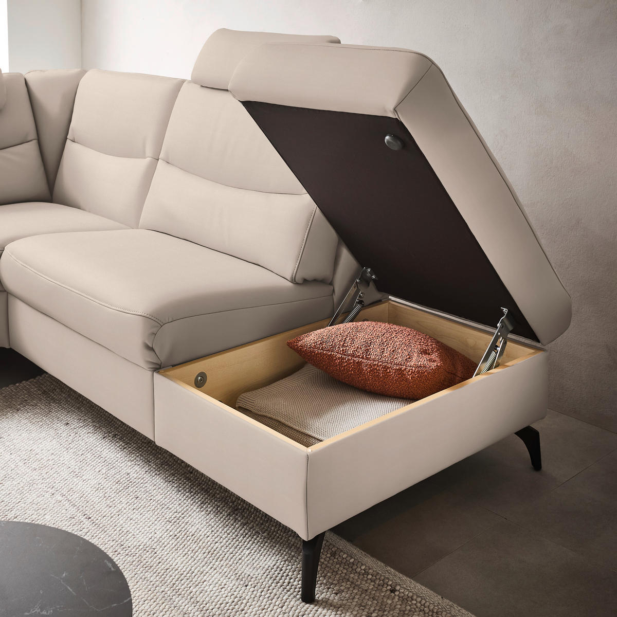 ECKSOFA in Echtleder Creme  280/249 cm  - Anthrazit/Creme, Design, Leder/Metall (280/249cm) - Himolla Komfortklass