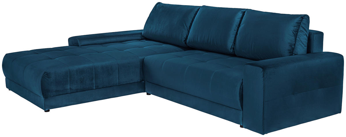 ECKSOFA Dunkelblau Samt  - Dunkelblau, MODERN, Textil (213/308cm) - MID.YOU