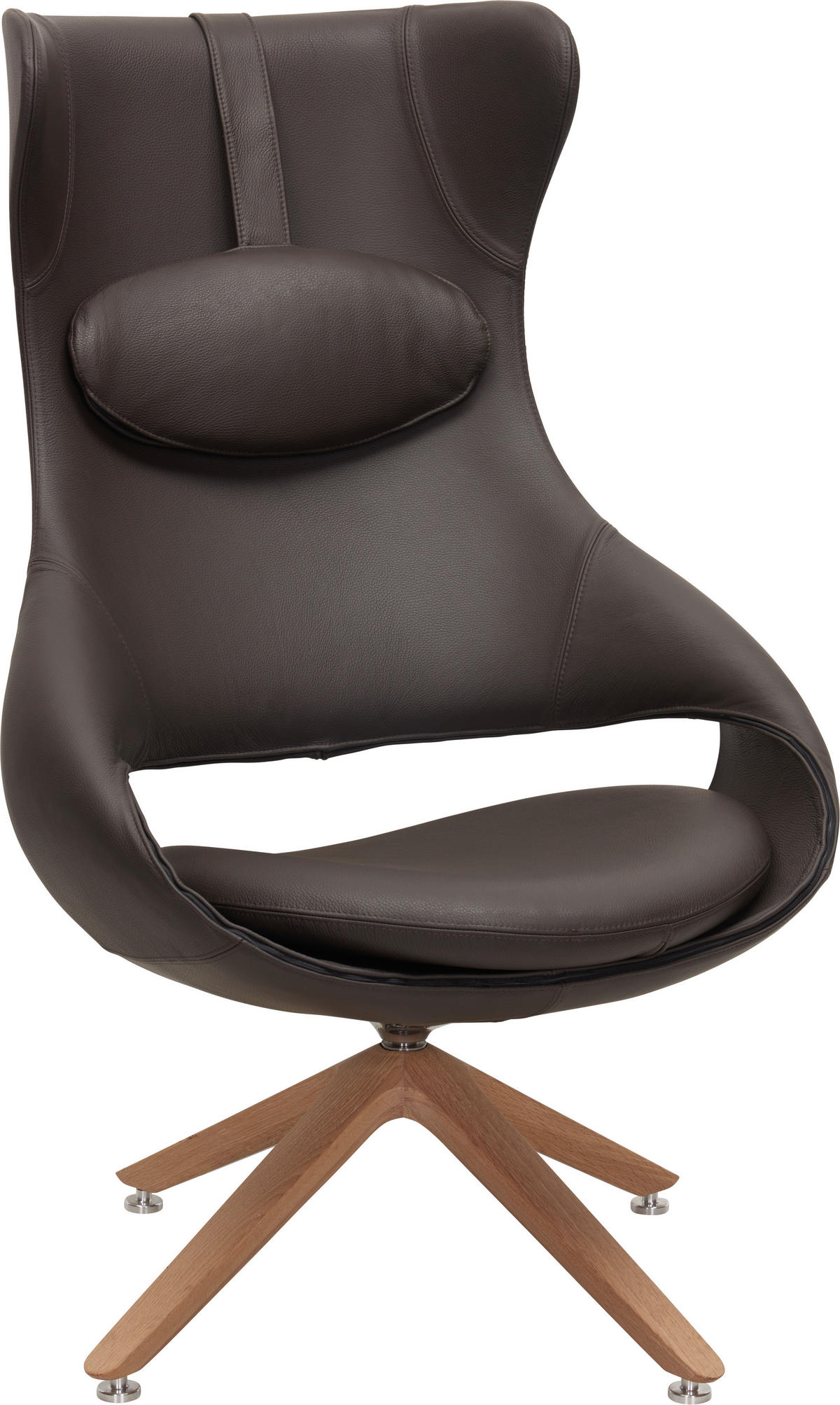 OHRENSESSEL Echtleder Braun, Eichefarben  - Eichefarben/Braun, KONVENTIONELL, Leder/Holz (78/123/83cm) - Voglauer