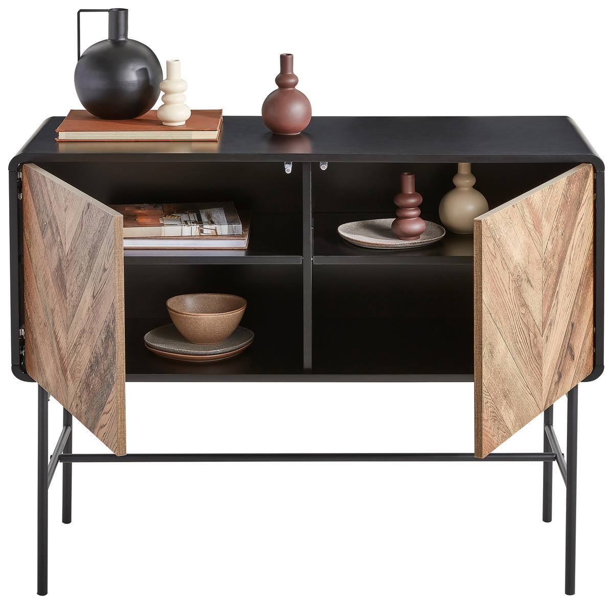 KOMODA, črna, barve hrasta  - črna/barve hrasta, Moderno, kovina/leseni material (108/82/40cm) - Mömax