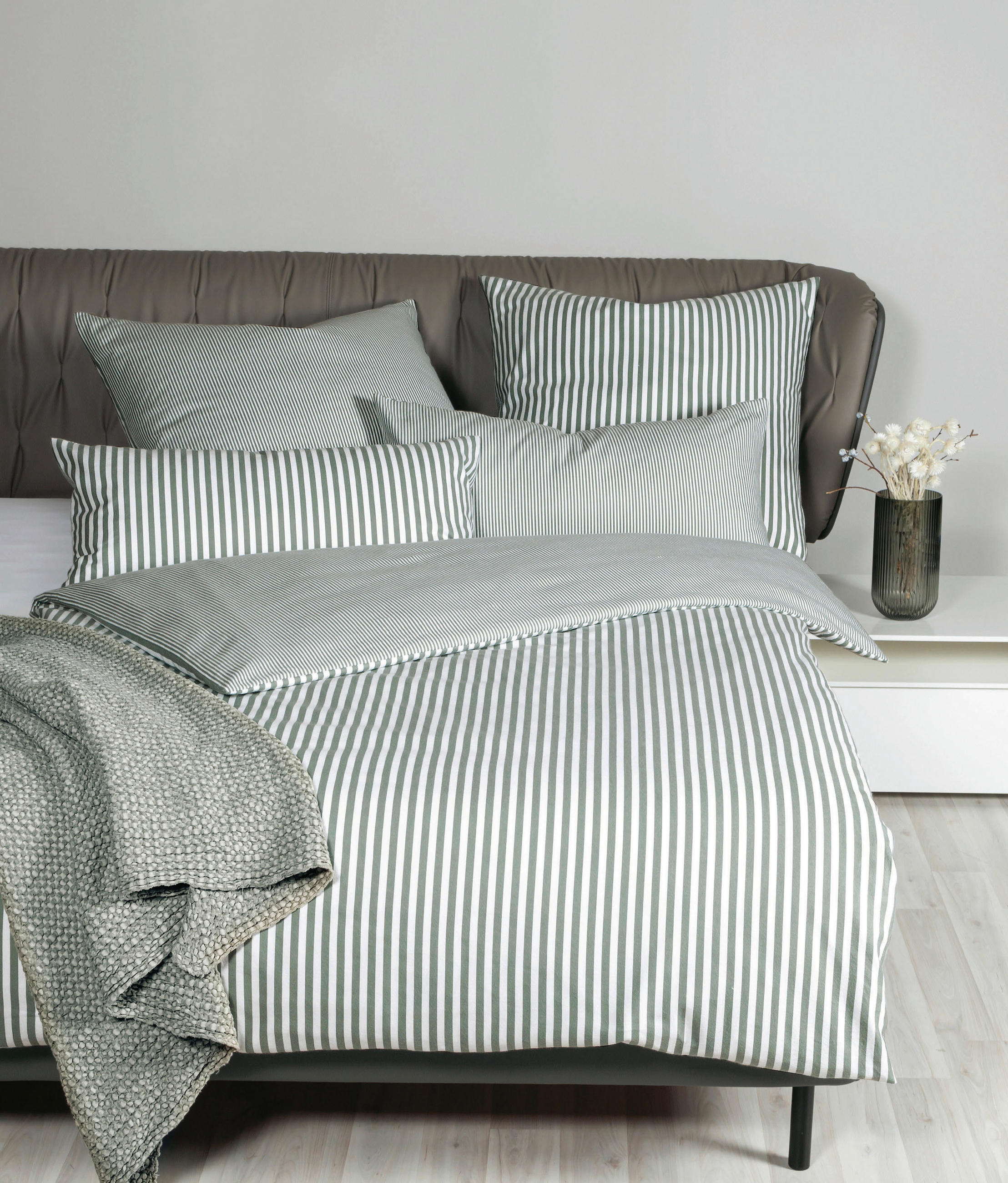 BETTWÄSCHE Chinchilla S Flanell 155/200 cm  - Salbeigrün/Weiß, Basics, Textil (155/200cm) - Janine