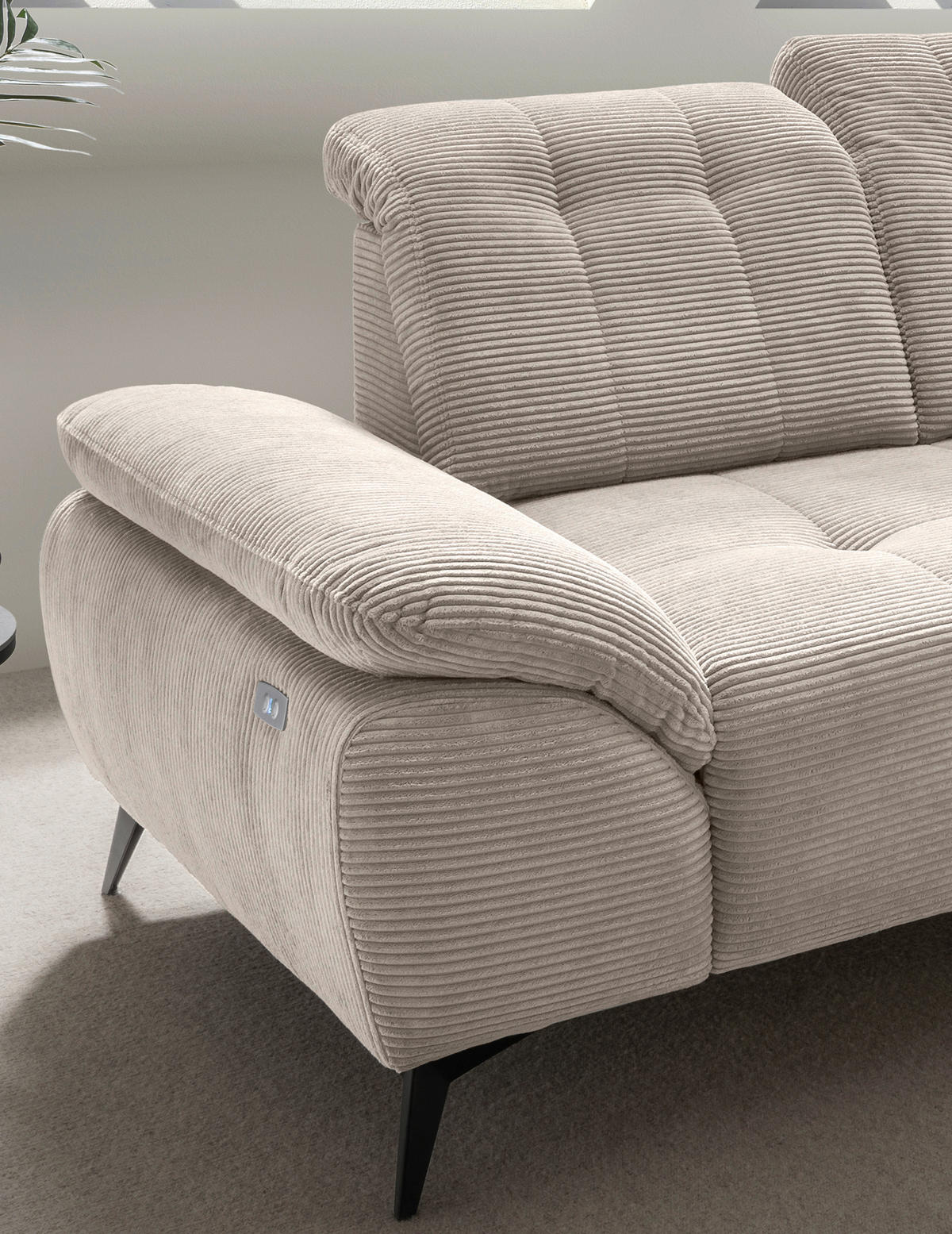 ECKSOFA in Cord Beige  - Beige/Schwarz, Modern, Textil/Metall (272/200cm) - Livetastic