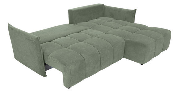 ECKSOFA Salbeigrün Plüsch Zierkissen, Rückenkissen, Bettkasten, Schlaffunktion, Rücken echt, Liegefläche im Originalstoff  - Salbeigrün/Schwarz, KONVENTIONELL, Kunststoff/Textil (253/192cm) - Carryhome