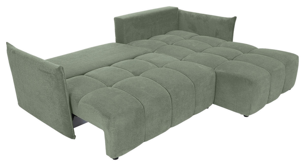 ECKSOFA Salbeigrün Plüsch Zierkissen, Rückenkissen, Bettkasten, Schlaffunktion, Rücken echt, Liegefläche im Originalstoff  - Salbeigrün/Schwarz, KONVENTIONELL, Kunststoff/Textil (253/192cm) - Carryhome