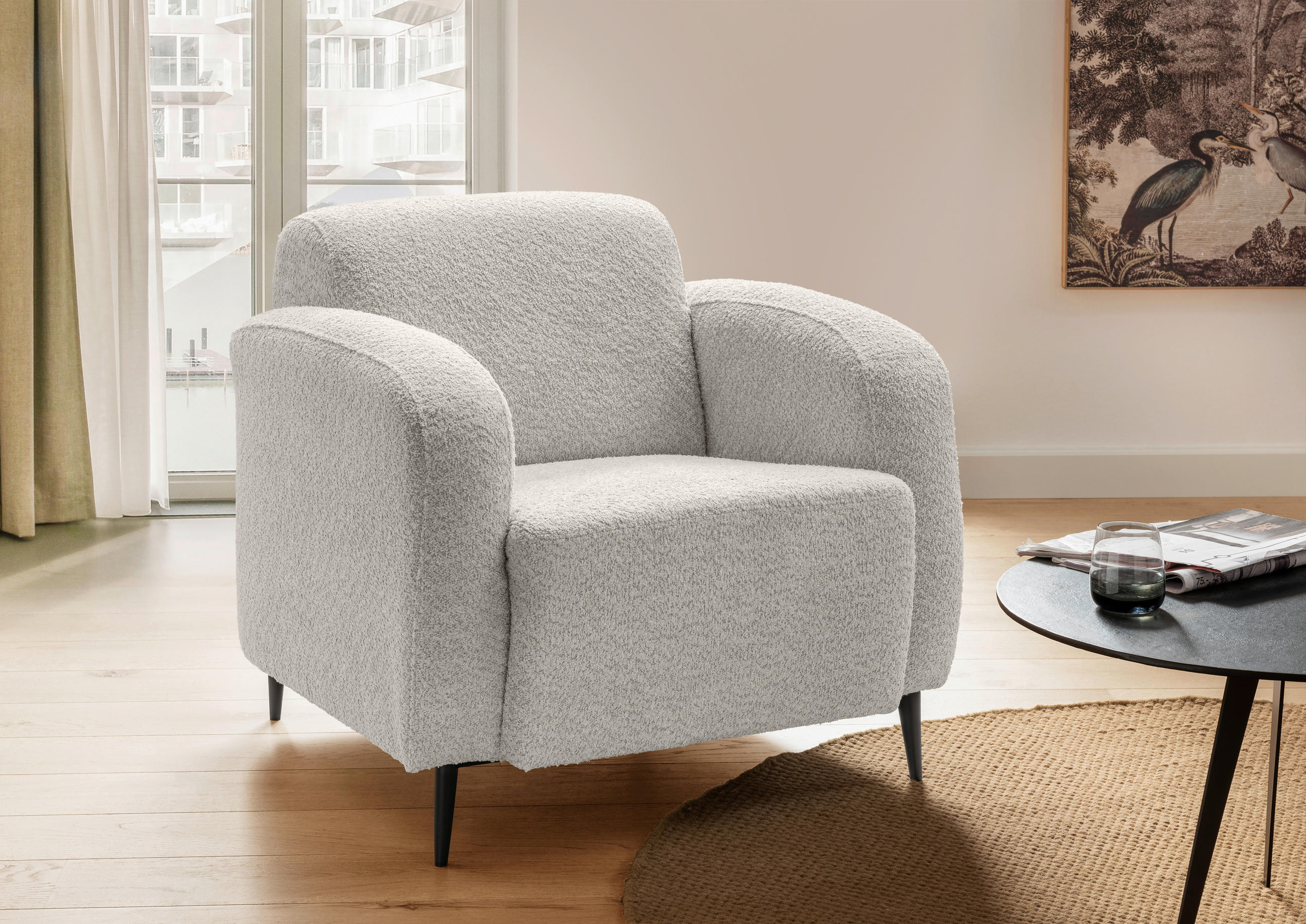 SESSEL in Bouclé Weiß  - Schwarz/Weiß, MODERN, Textil/Metall (85/76/90cm) - Livetastic