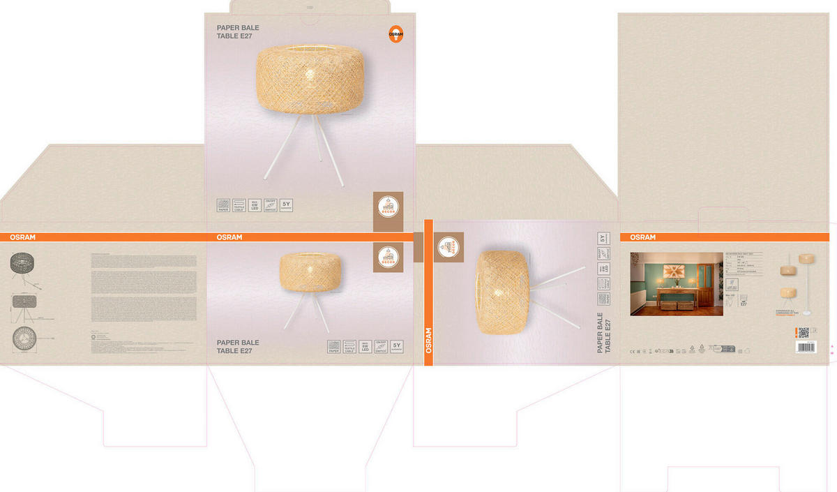 TISCHLEUCHTE 40/48.5 cm   - Beige, Natur, Papier/Metall (40/48.5cm) - Osram