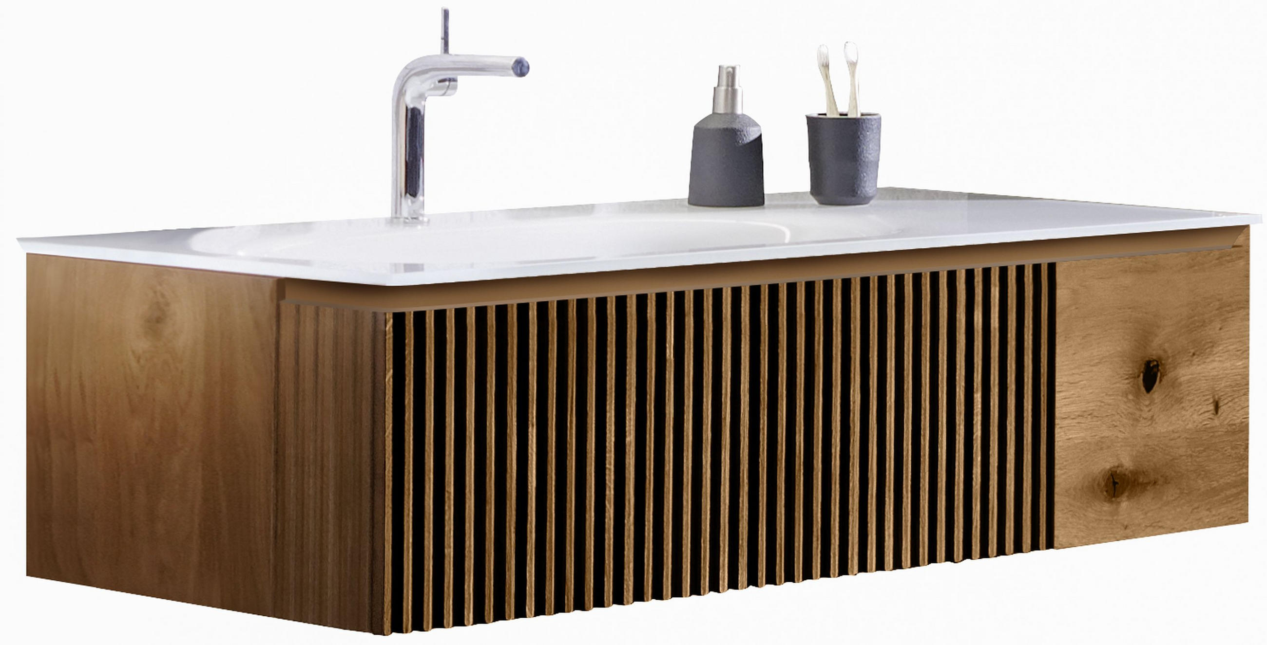 WASCHTISCHKOMBI 128,4 cm  - Alteiche/Weiß, Natur, Glas/Holz (128,4cm) - Voglauer