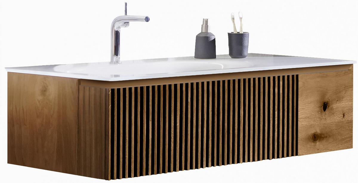 WASCHTISCHKOMBI 128,4 cm  - Alteiche/Weiß, Natur, Glas/Holz (128,4cm) - Voglauer