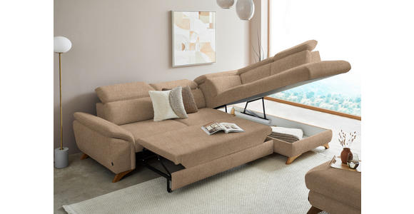 ECKSOFA in Bouclé Hellbraun  - Hellbraun/Eichefarben, MODERN, Holz/Textil (287/212cm) - Valnatura