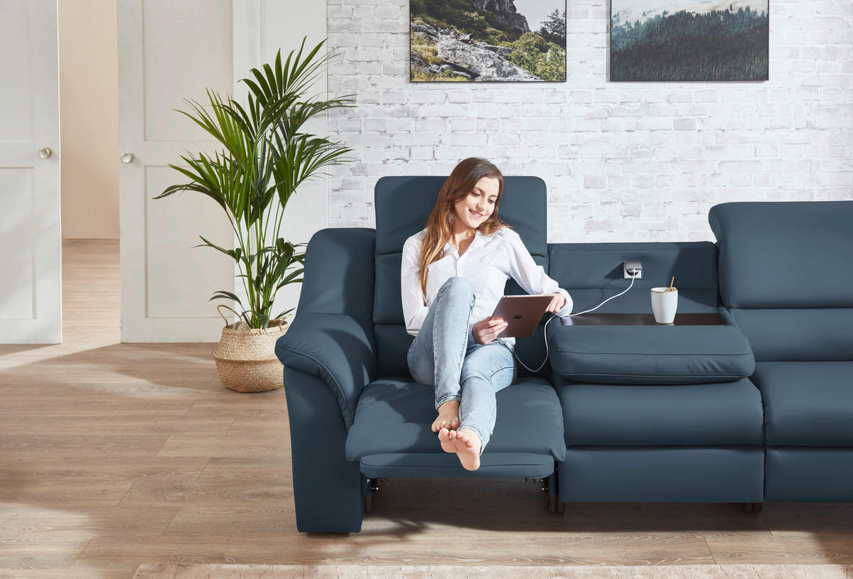 ECKSOFA  in Echtleder Blau  324/260 cm  - Chromfarben/Blau, KONVENTIONELL, Leder/Kunststoff (324/260cm) - Cantus