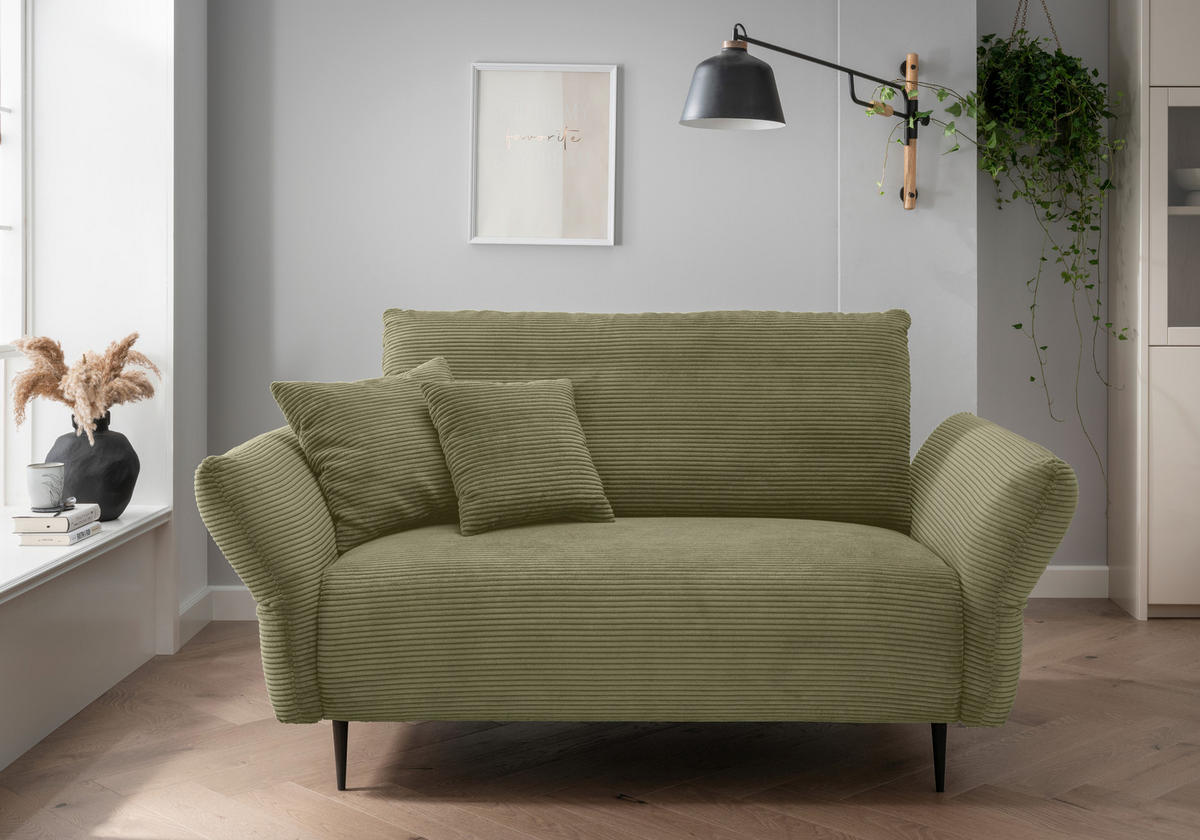 2-SITZER-SOFA Cord Olivgrün  - Schwarz/Olivgrün, Design, Textil/Metall (163/97/102cm) - Livetastic