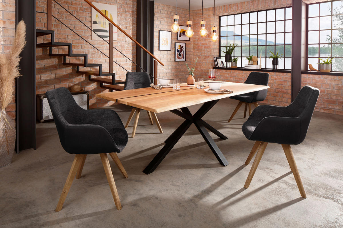 ESSTISCH in Holz 160/90/75 cm  - Schwarz/Braun, Natur, Holz/Metall (160/90/75cm) - Livetastic