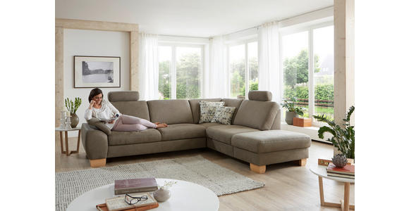 ECKSOFA in Mikrofaser Hellgrün  236/286 cm  - Wildeiche/Beige, KONVENTIONELL, Holz/Textil (236/286cm) - Voleo