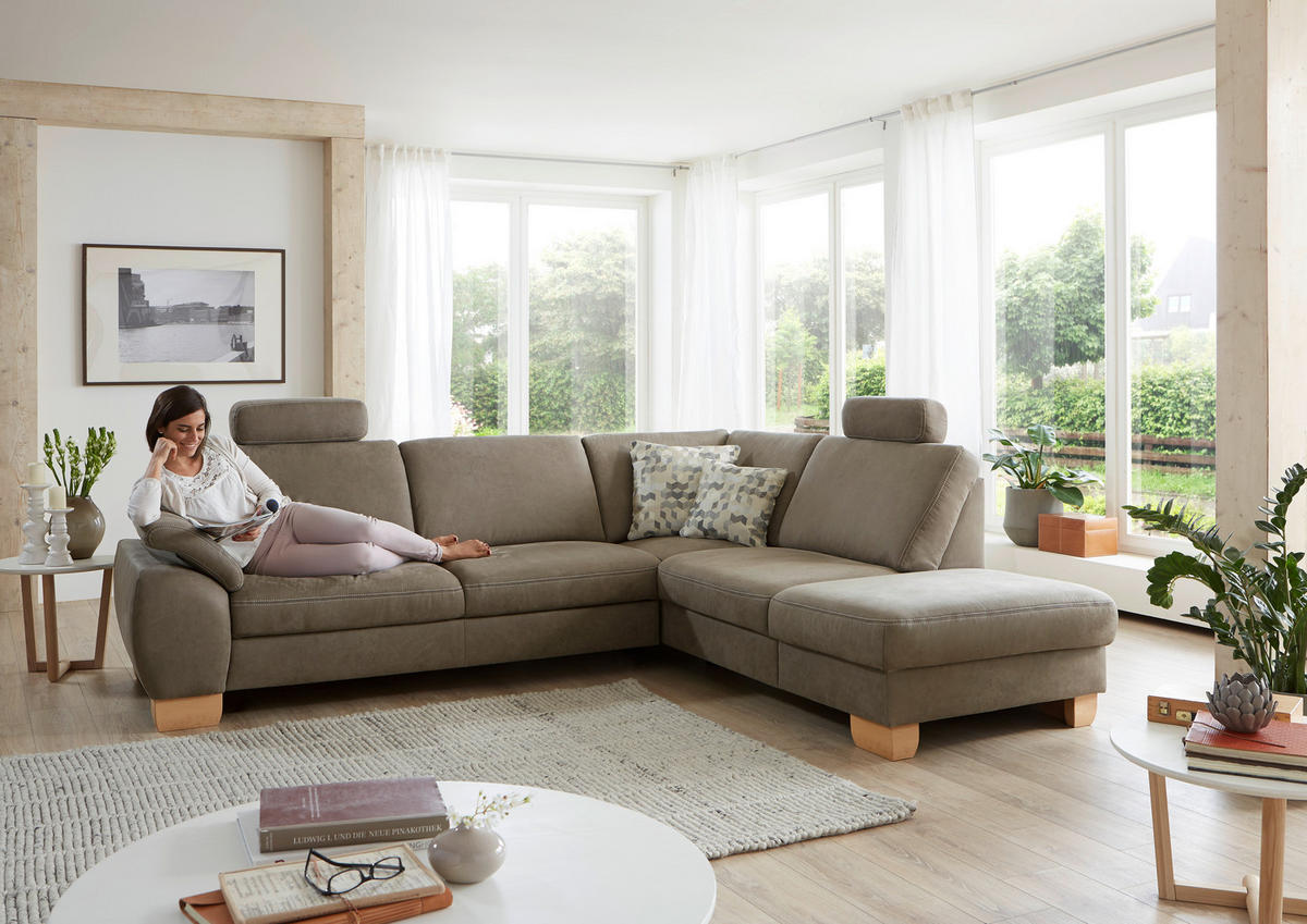 ECKSOFA in Mikrofaser Hellgrün  - Wildeiche/Beige, Konventionell, Holz/Textil (236/286cm) - Voleo