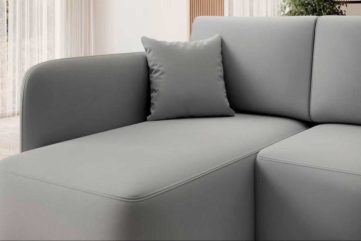 ECKSOFA Hellgrau Plüsch  - Hellgrau/Schwarz, Design, Kunststoff/Textil (150/206cm) - MID.YOU