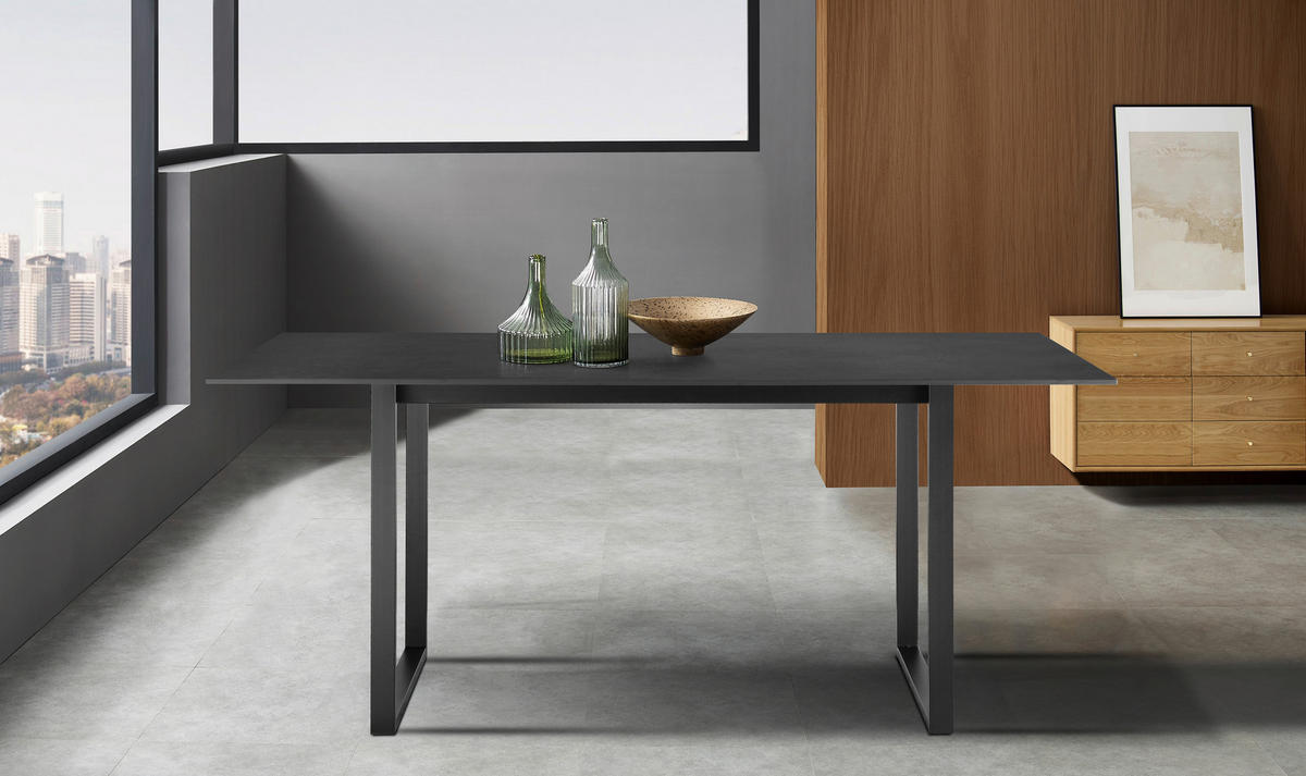 ESSTISCH in Metall, Keramik 180/90/75 cm  - Schwarz/Grau, Design, Keramik/Metall (180/90/75cm) - Boxxx