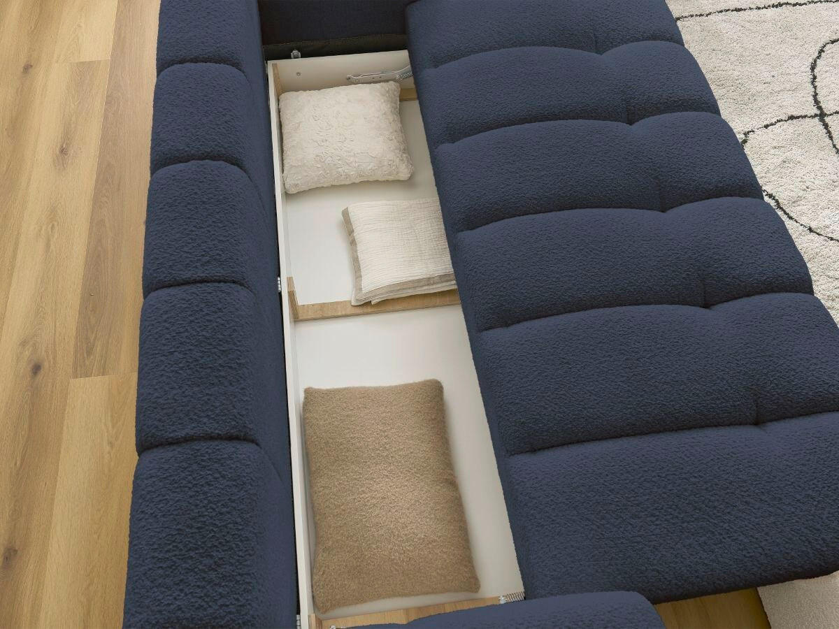 SCHLAFSOFA FUJI Bouclé Dunkelblau  inkl.  - Schwarz/Dunkelblau, MODERN, Kunststoff/Textil (251/113/88cm)