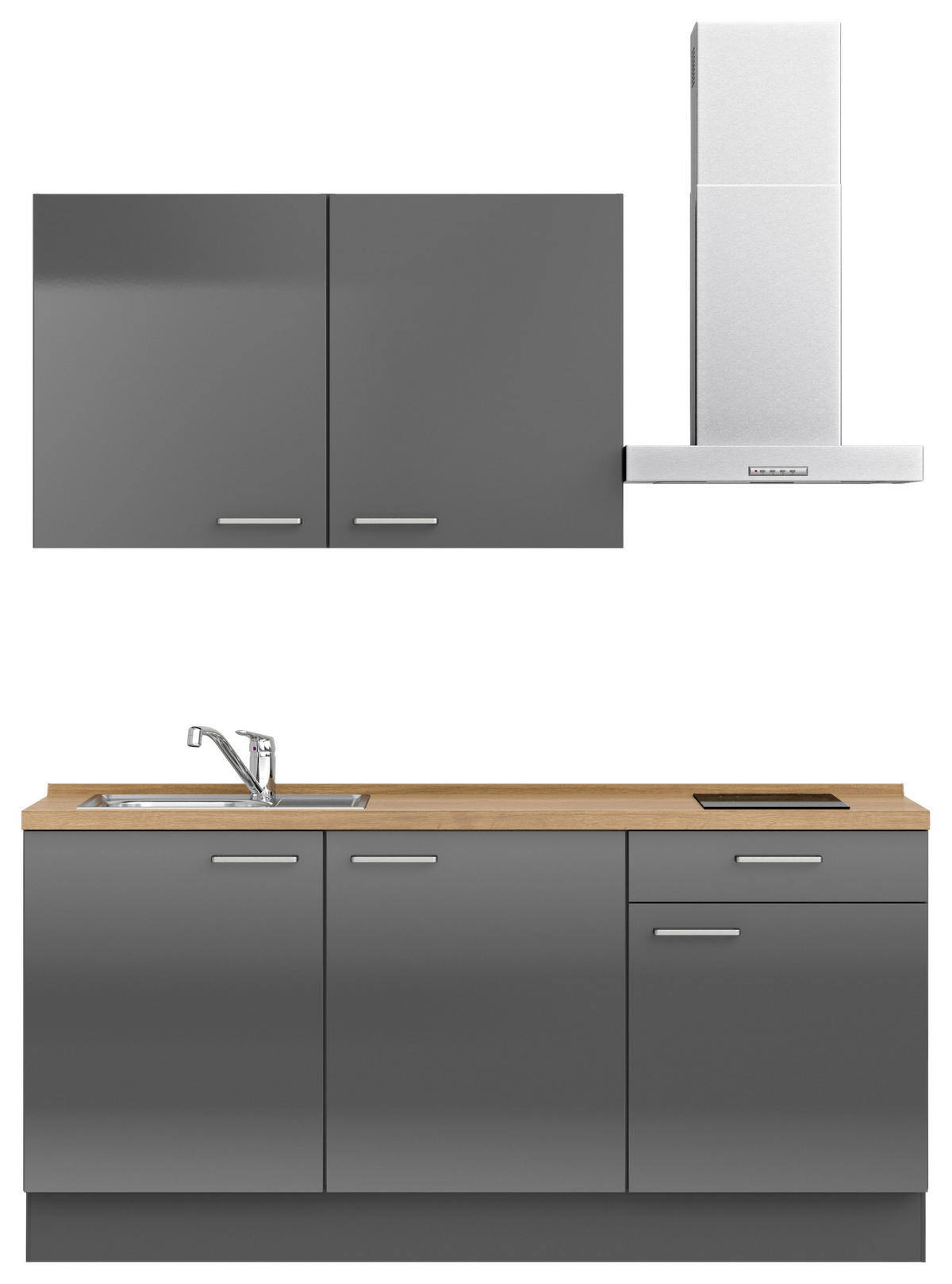 KÜCHENLEERBLOCK Flash 180 cm  in Eichefarben, Schieferfarben  - Schieferfarben/Edelstahlfarben, MODERN, Holzwerkstoff/Metall (180cm) - Nobilia