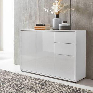 KOMODA, bílá, vysoce lesklá bílá, 105,5/73/33 cm - bílá/černá, Moderní, kompozitní dřevo/plast (105,5/73/33cm) - MID.YOU