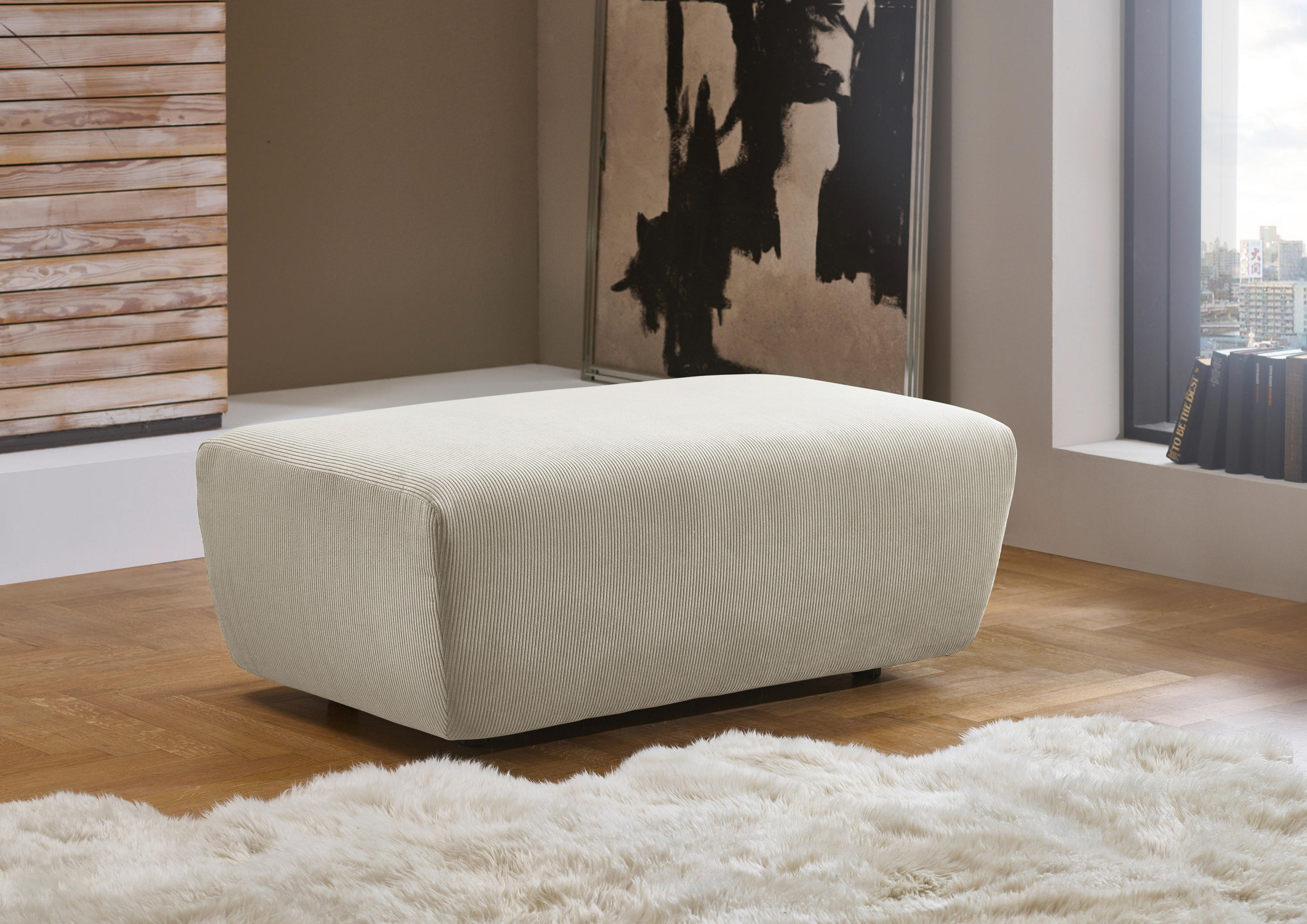 HOCKER in Textil Naturfarben  - Schwarz/Naturfarben, Design, Kunststoff/Textil (115/44/74cm) - Beldomo Style