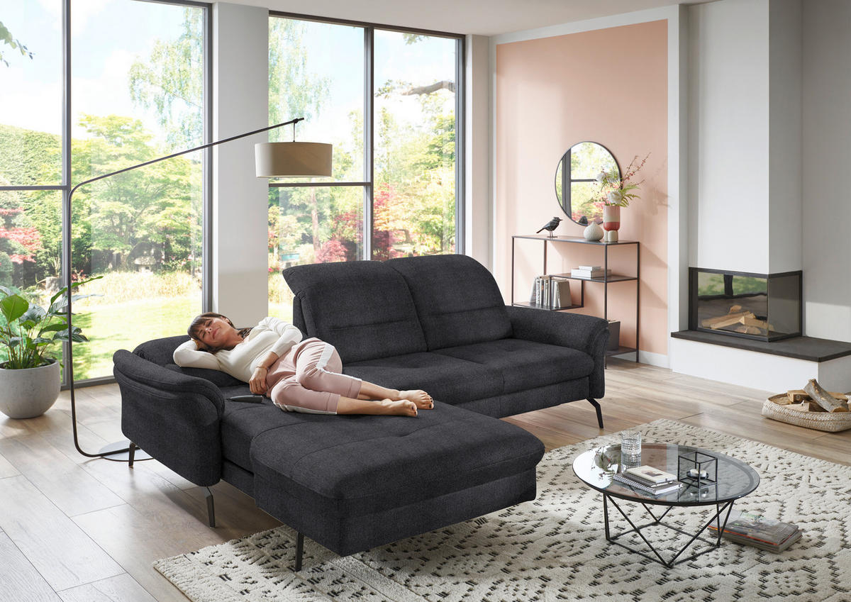 ECKSOFA in Flachgewebe Schwarz  - Schwarz, Konventionell, Textil/Metall (181/260cm) - Beldomo Speed